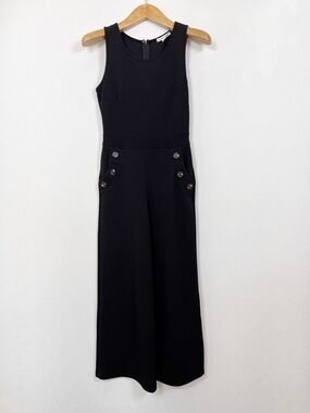 Caution To The Wind Black Sleeveless Wide-Leg Jumpsuit with Button Detail